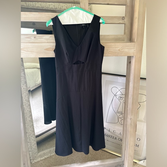 Theory Black Sheath Midi Dress V-Neck Sleeveless - Picture 2 of 4